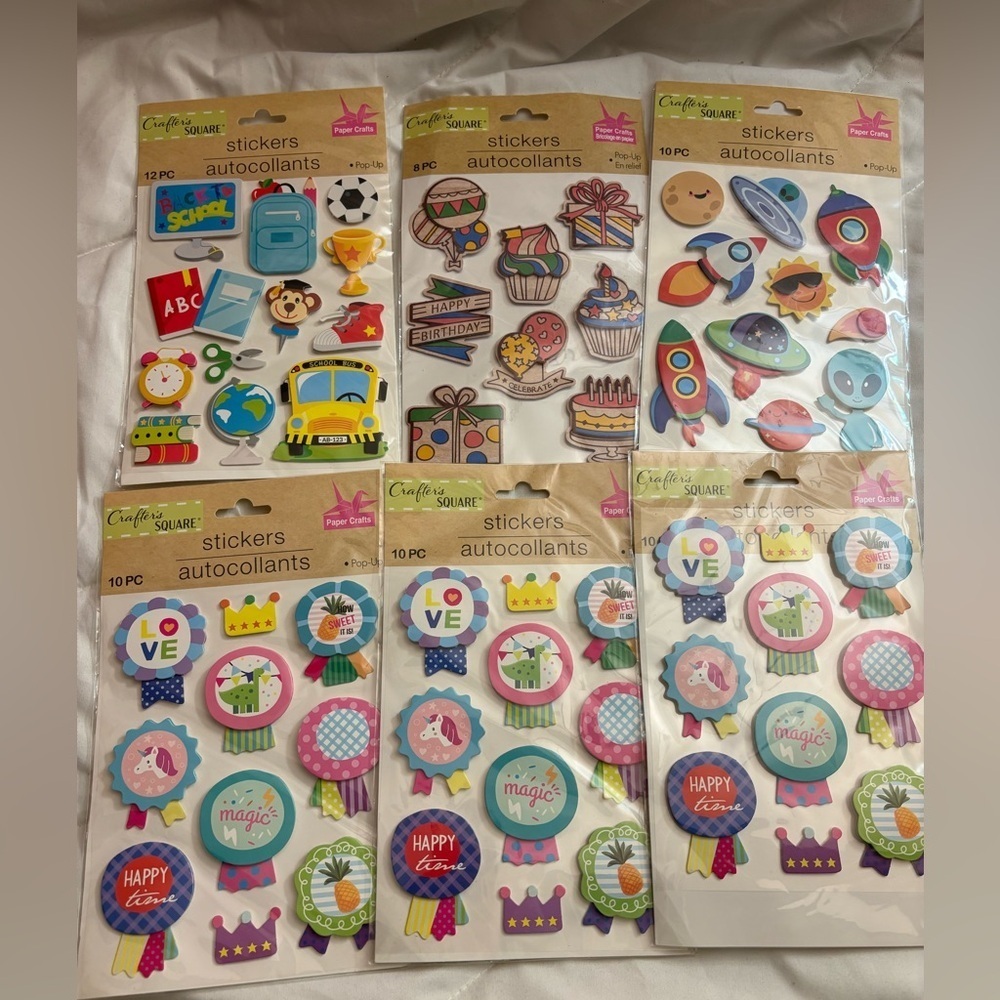 Set of 6 NWT Craft Square Colorful Sticker Set 60 stickers scrapbook or crafting